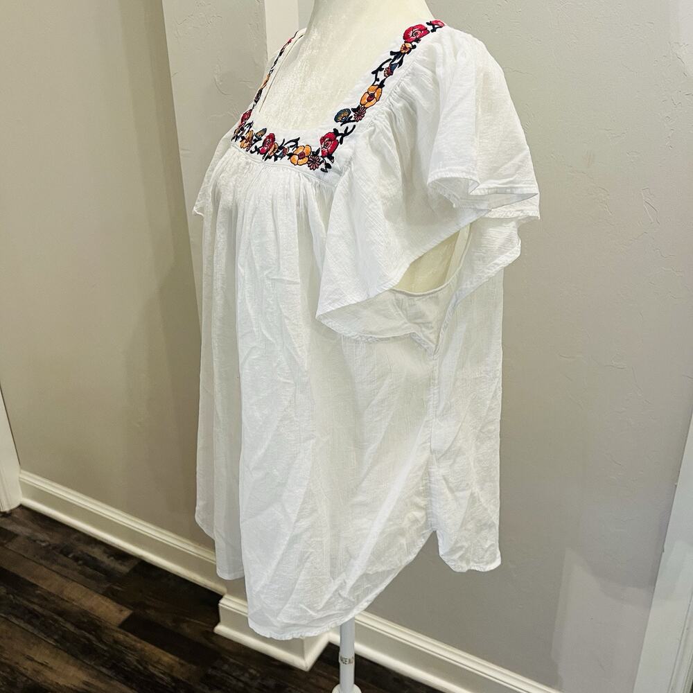 Liz Claiborne Petite PXL Peasant Blouse Tunic Embroidered Floral White (A0125) - Picture 2 of 6